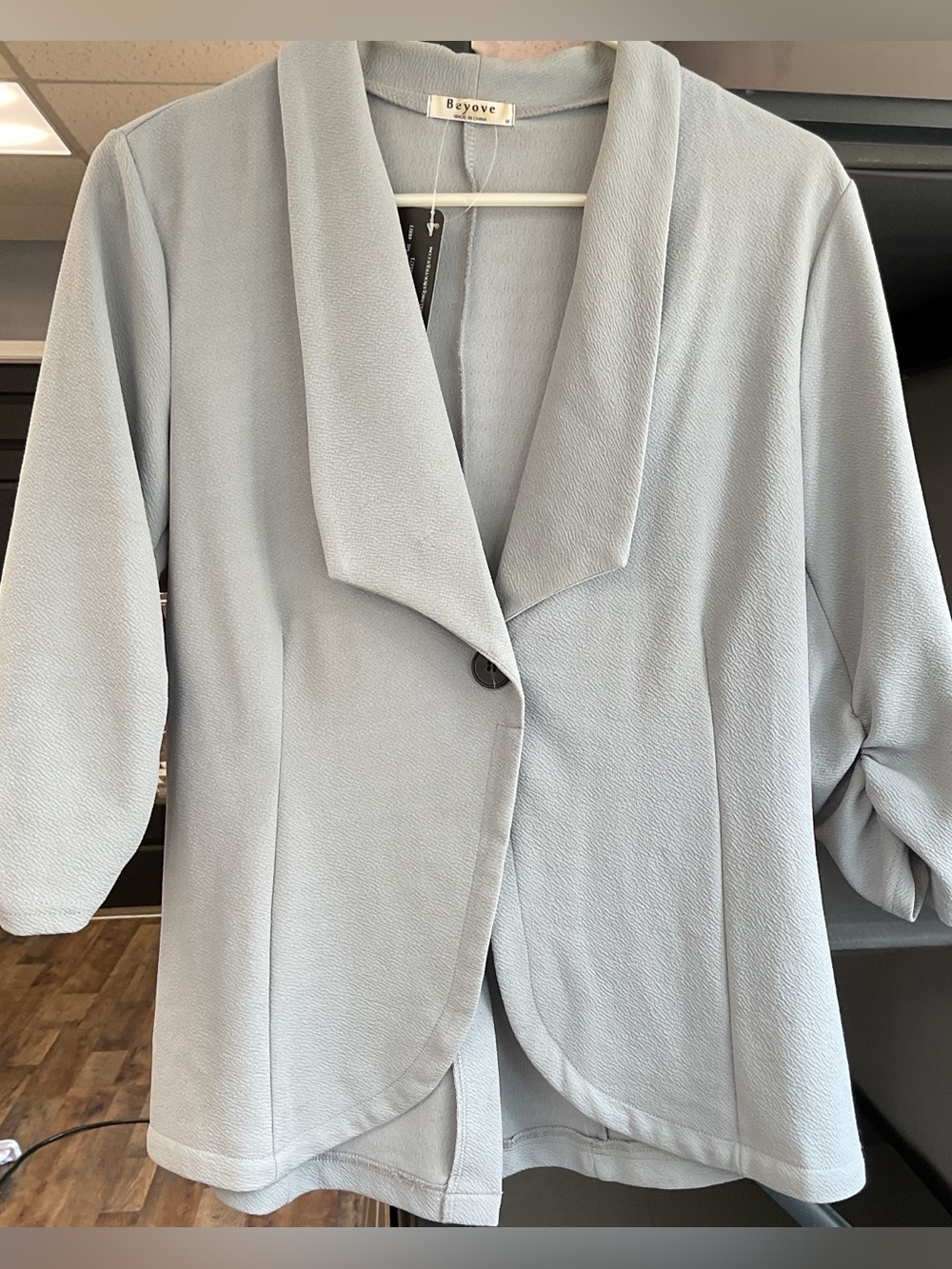 Beyove Light Blue Women's Single-Button Draped Blazer
